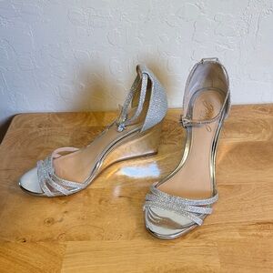 Badgley Mischka Jewel Glittering Silver Wedges